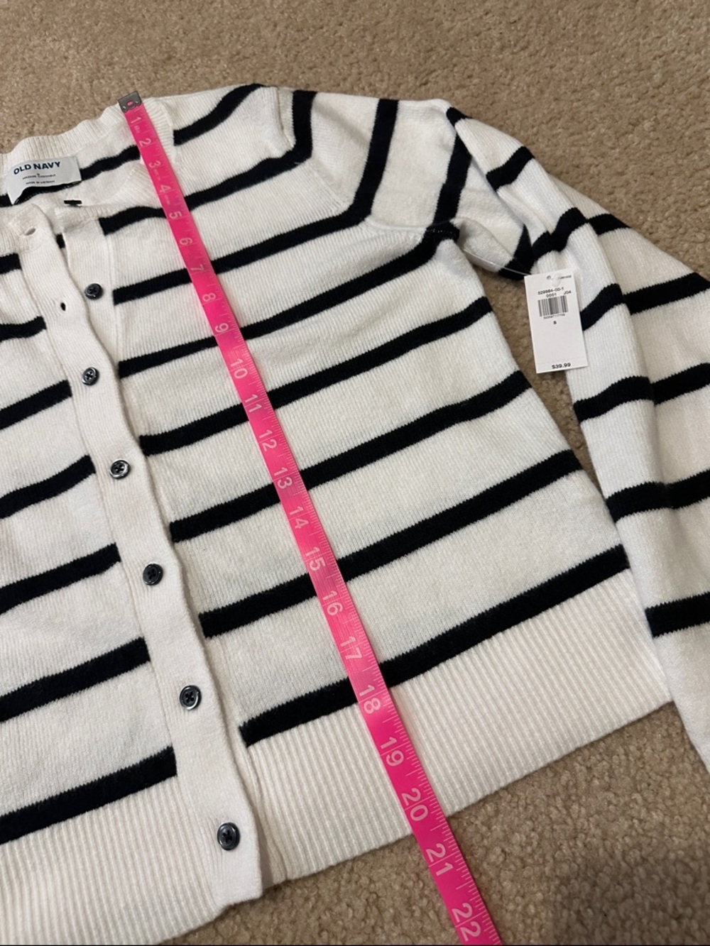 Old Navy White and Black Striped Crew Neck Cardigan NWT - Picture 7 of 10